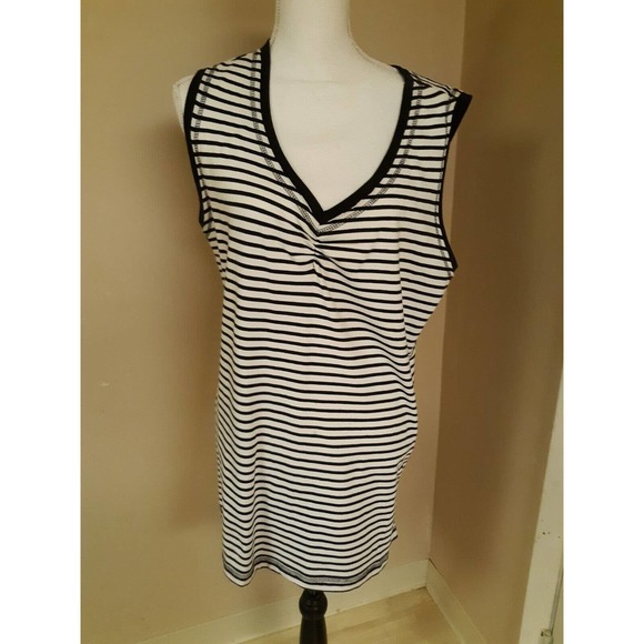 JMS Just My Size Women Plus Size 1X Black White Striped Tank Top Cami Shirt - Picture 1 of 3